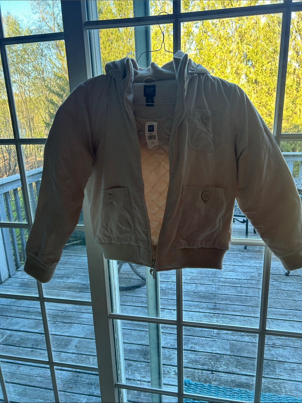 GAP Cream Hooded Quilted Puffer Jacket